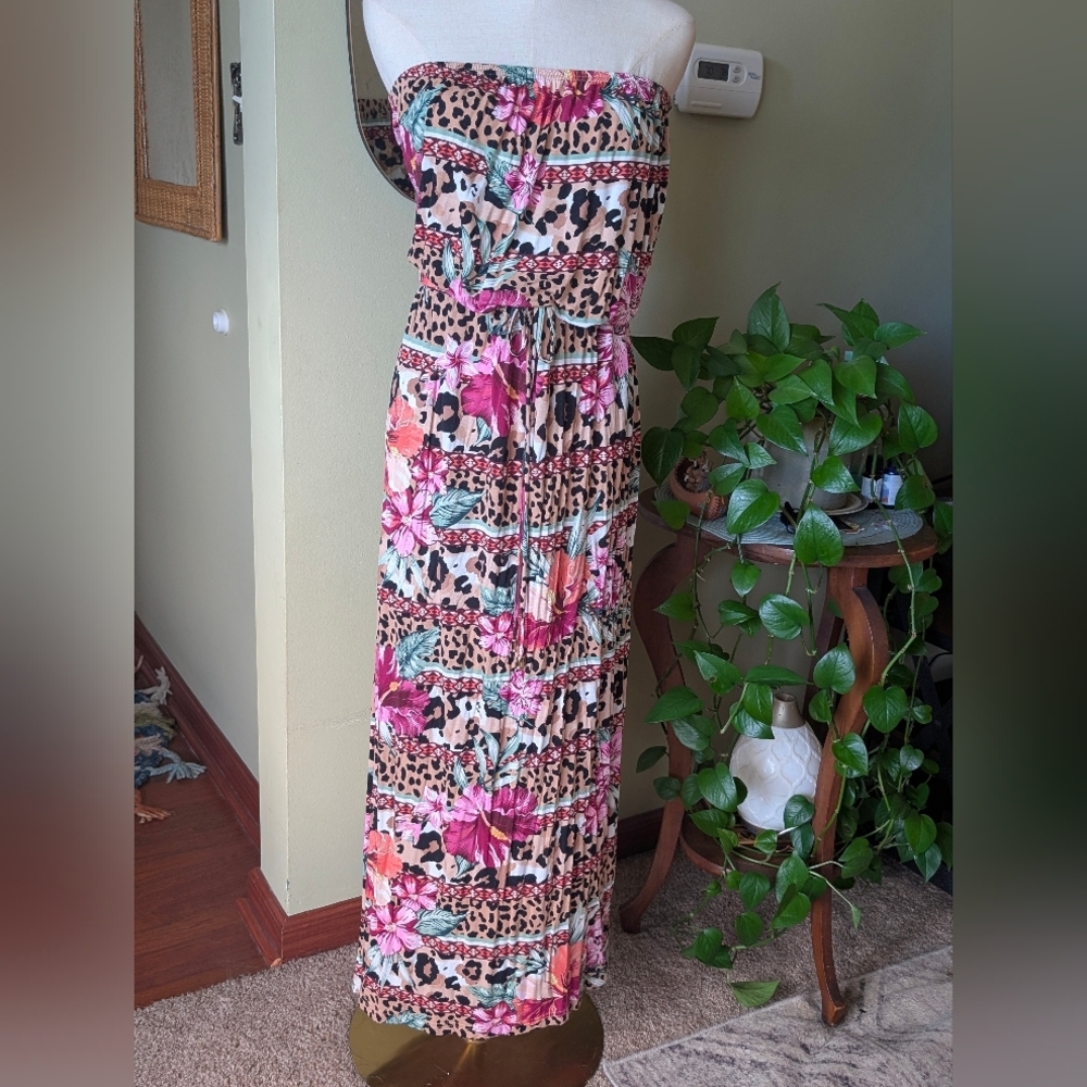 Lascana for Venus Strapless Maxi Dress Large Floral Animal Print Pockets EUC - Picture 3 of 16